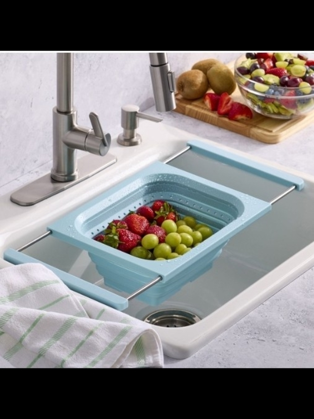 Collapsible Light Blue Over-the-Sink Colander - Brand